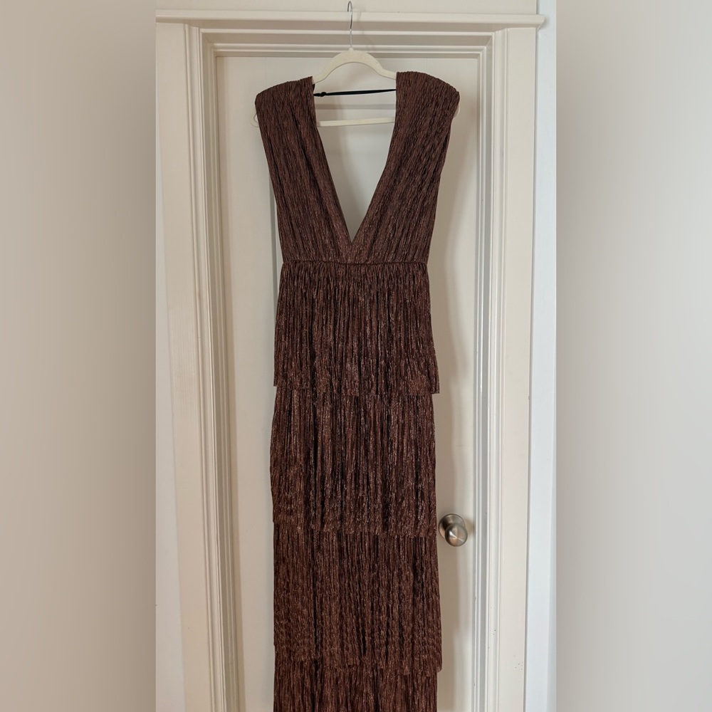 Sabina Musáyev Skylar Tiered Belted Metallic Gown - Picture 6 of 7